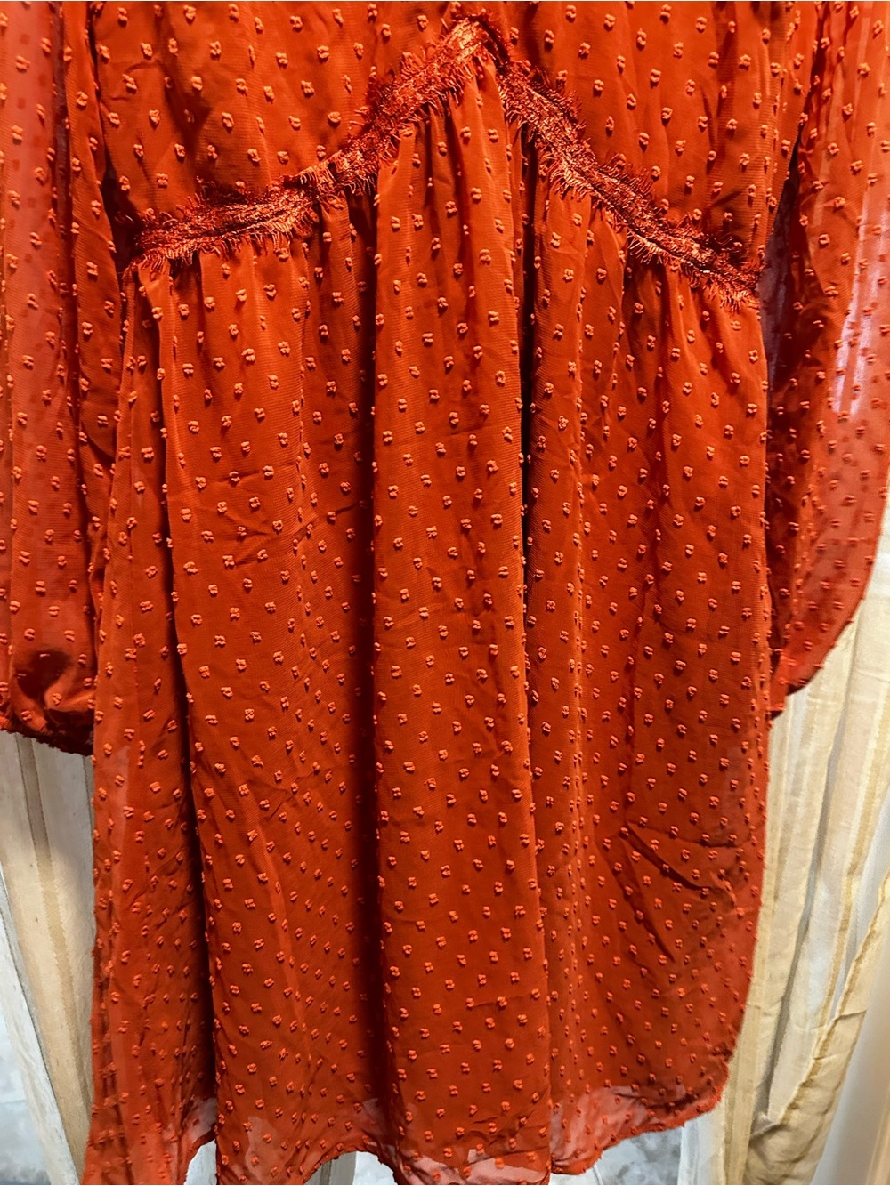 Textured Swiss Dot Midi Dress in Rust - Lightweight Long Sleeve - Picture 3 of 3